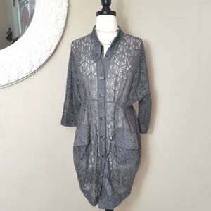 Floral Lace Purple-Grey long Coat